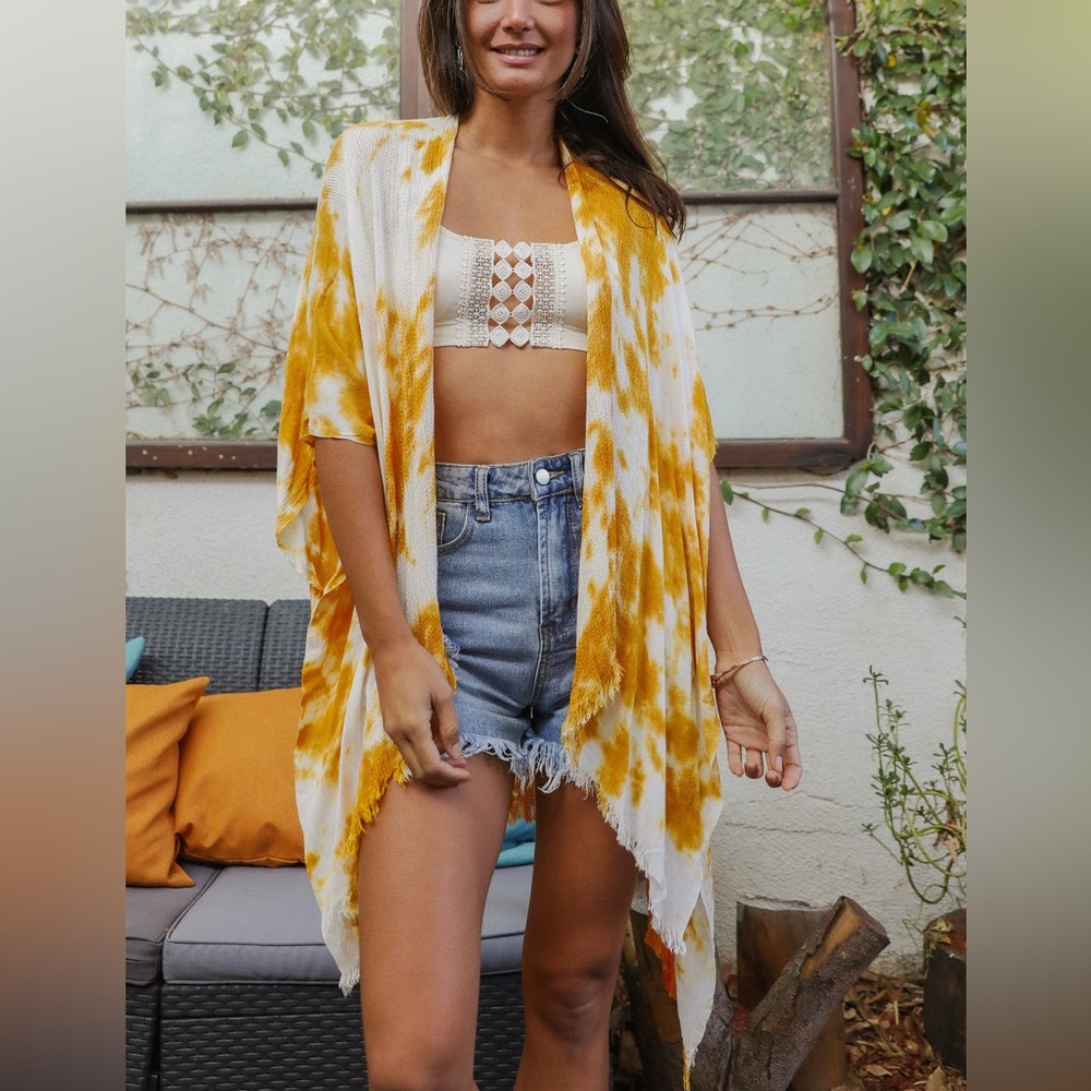 NEW Raj Yellow Tie-Dye Knit Kimono - in bag